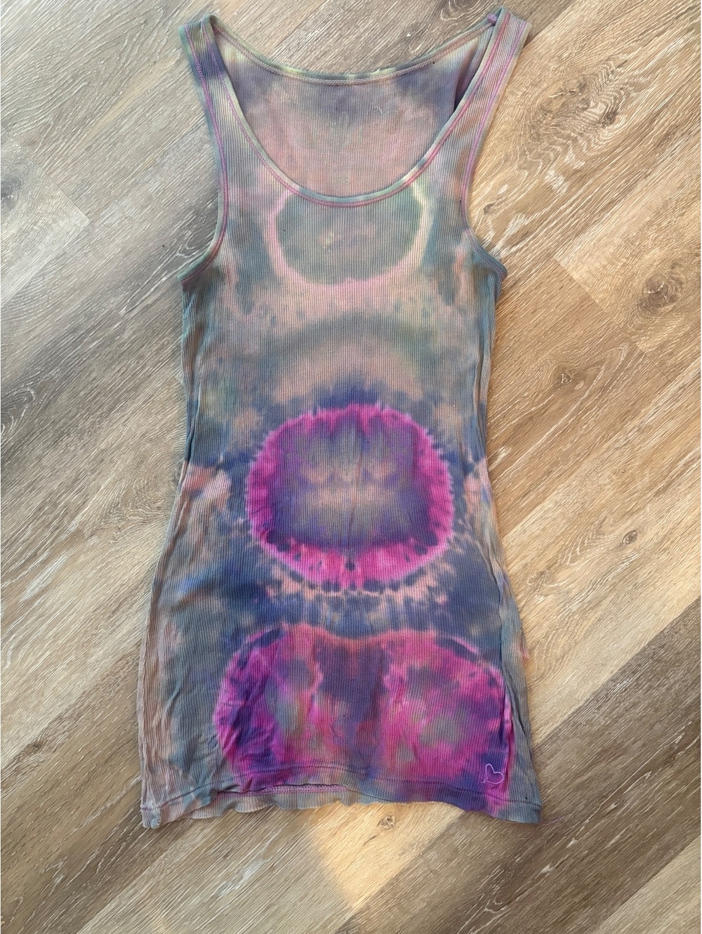 Upcycled Tie-Dye Tank Top with Heart Detail, Size XS
